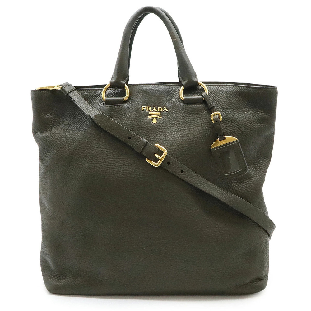 Prada Tote Tessuto Saffiano Bag Crossbody Leather Khaki Green